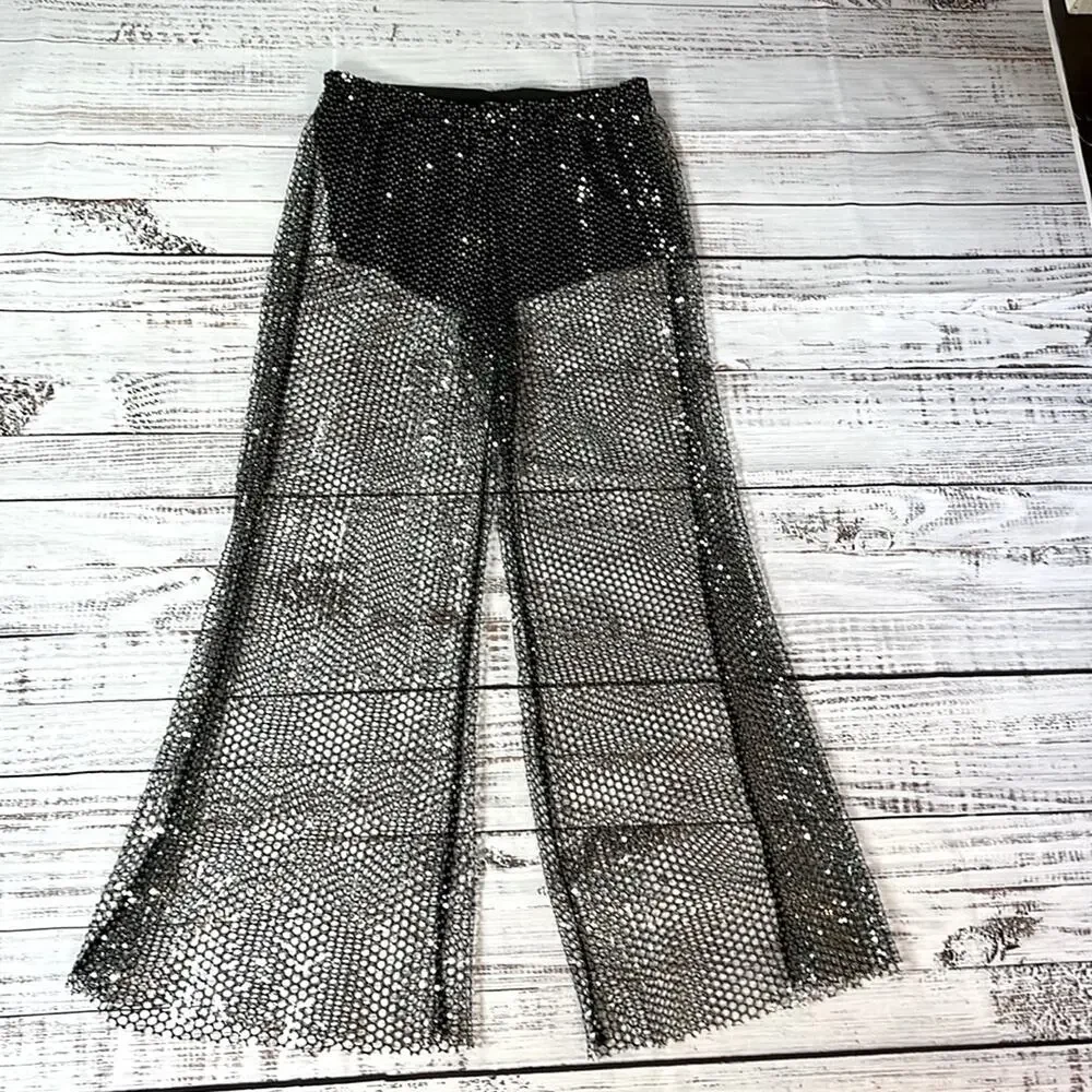 NEW! Free People Lights Up Mesh Wide-Leg Pants size Large